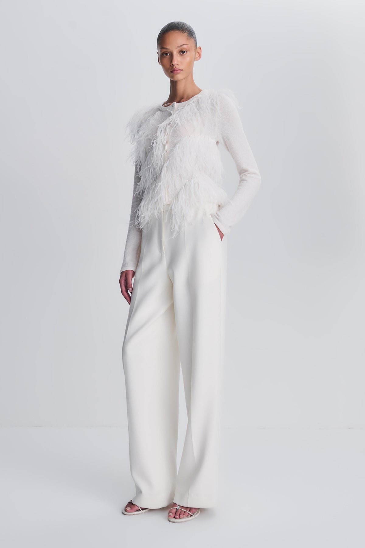 Rielle Feather Cardigan - Ivory