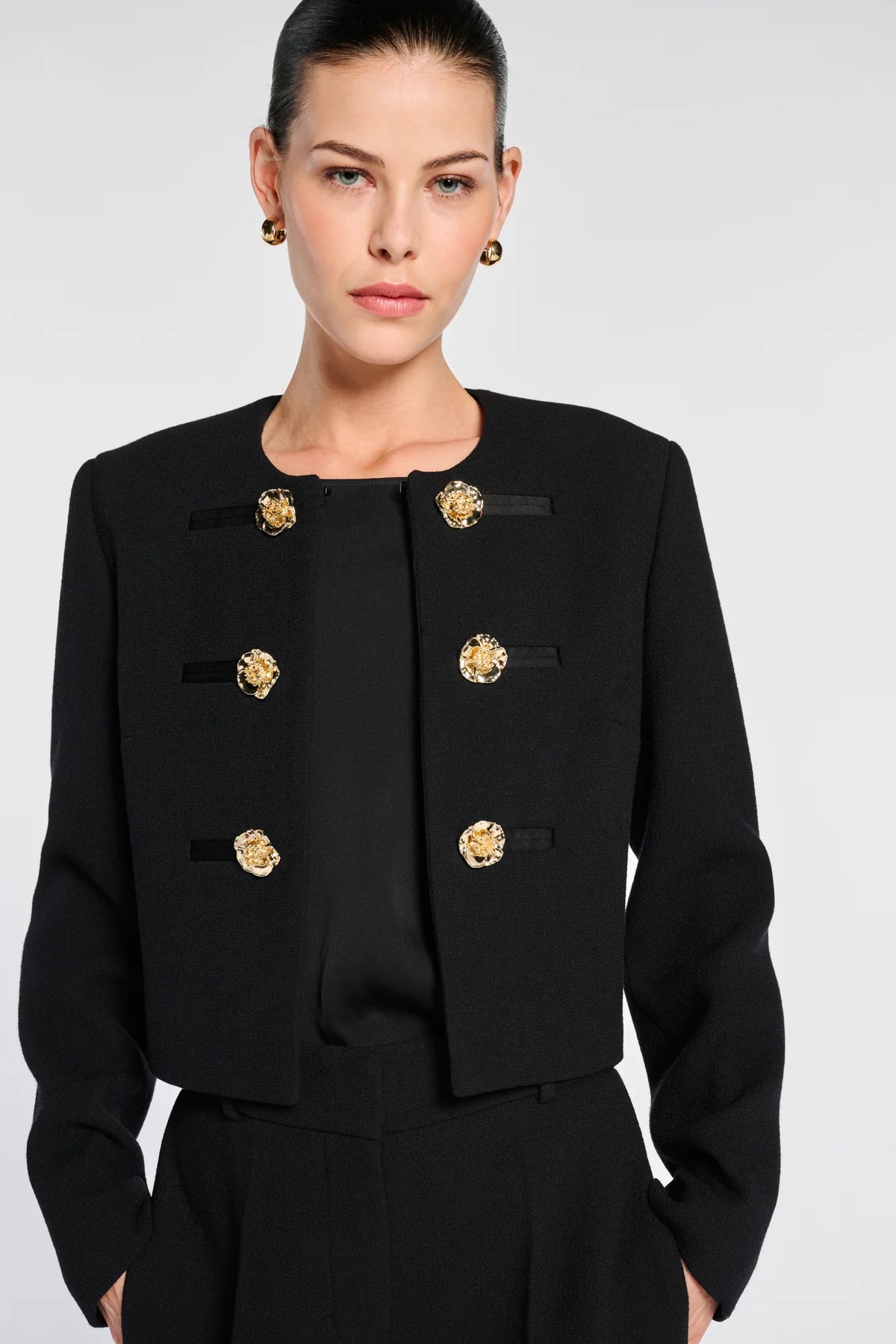 jacket with flower buttons