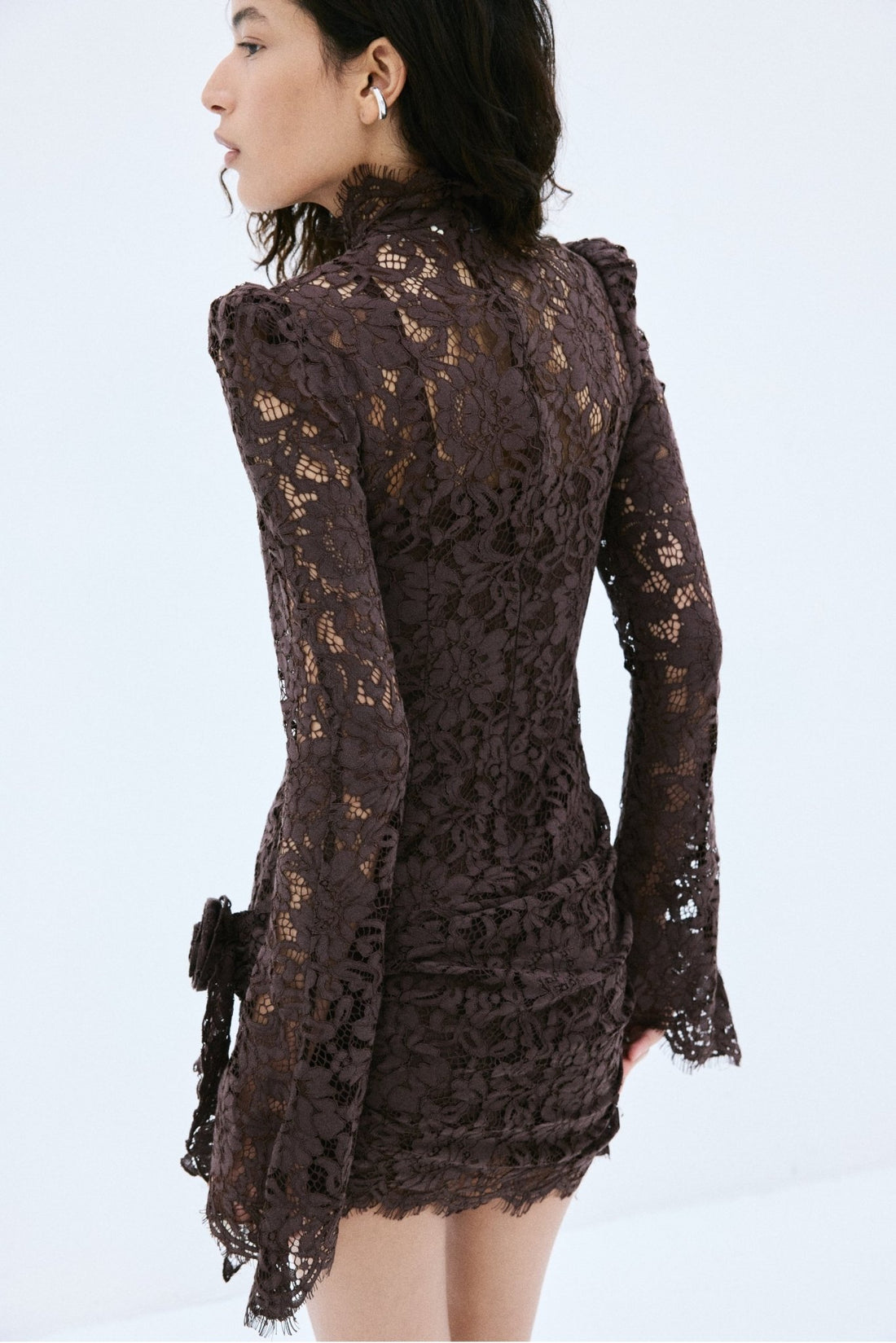 BODITA MINI DRESS IN BROWN COTTON LACE