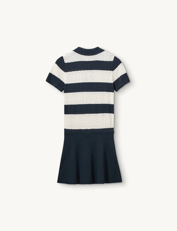 TAZANIA POLO DRESS - NAVY/CREAM STRIPE