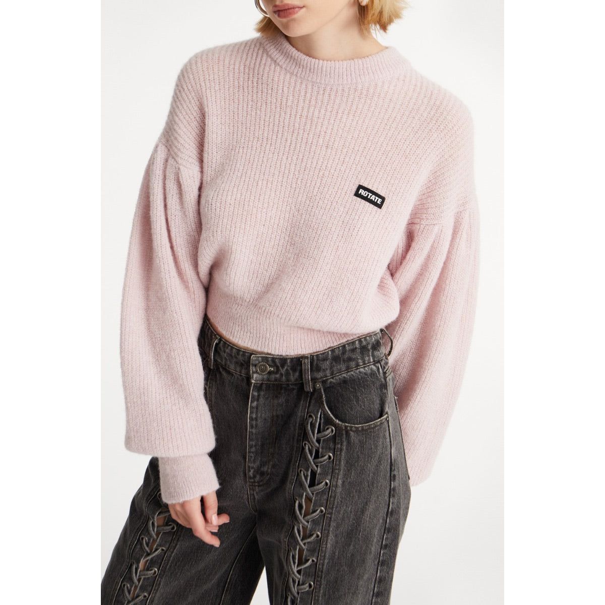 DENIM LACED LEG PANTS