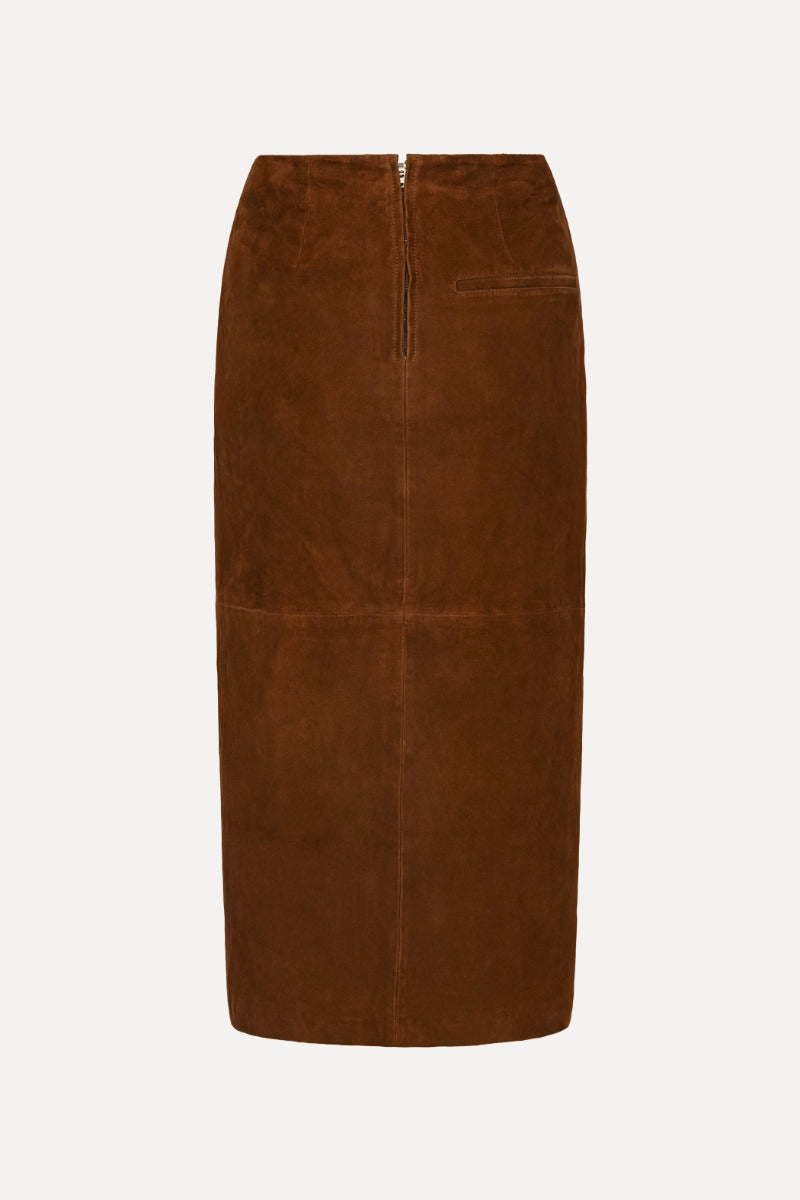 Suede Midi Pencil Skirt - Toasted Coconut