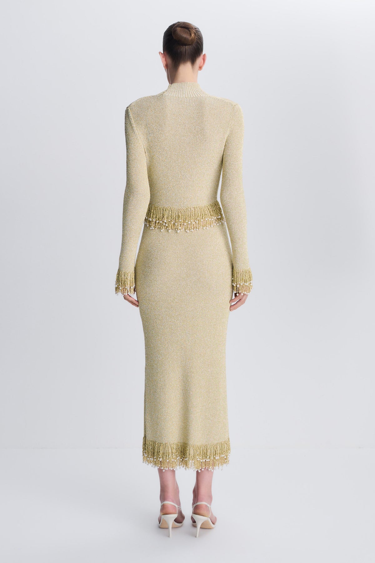 Zeni Pearl Fringe Midi Skirt - Gold