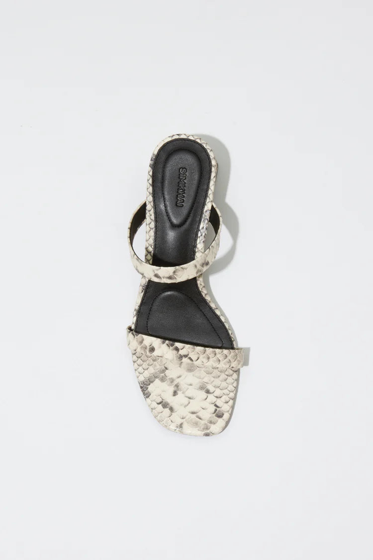CLARA SNAKE PRINT LEATHER BLOCK HEEL