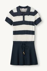 TAZANIA POLO DRESS - NAVY/CREAM STRIPE