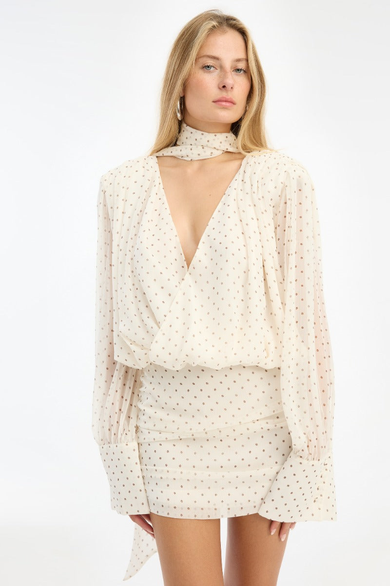 CHIFFON LS V-NECK DRESS