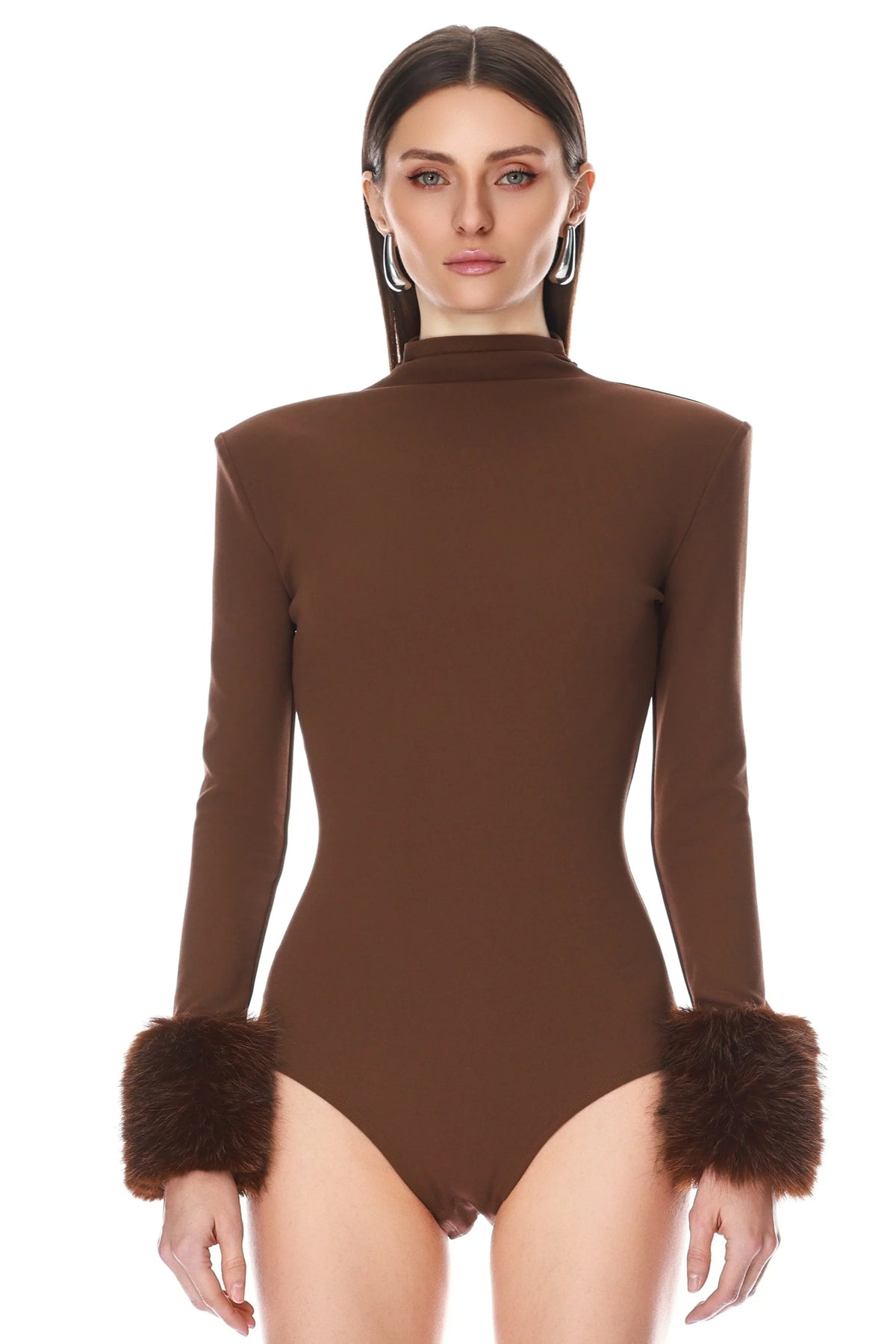 Long Sleeve Bodysuit with Faux Fur Cuffs