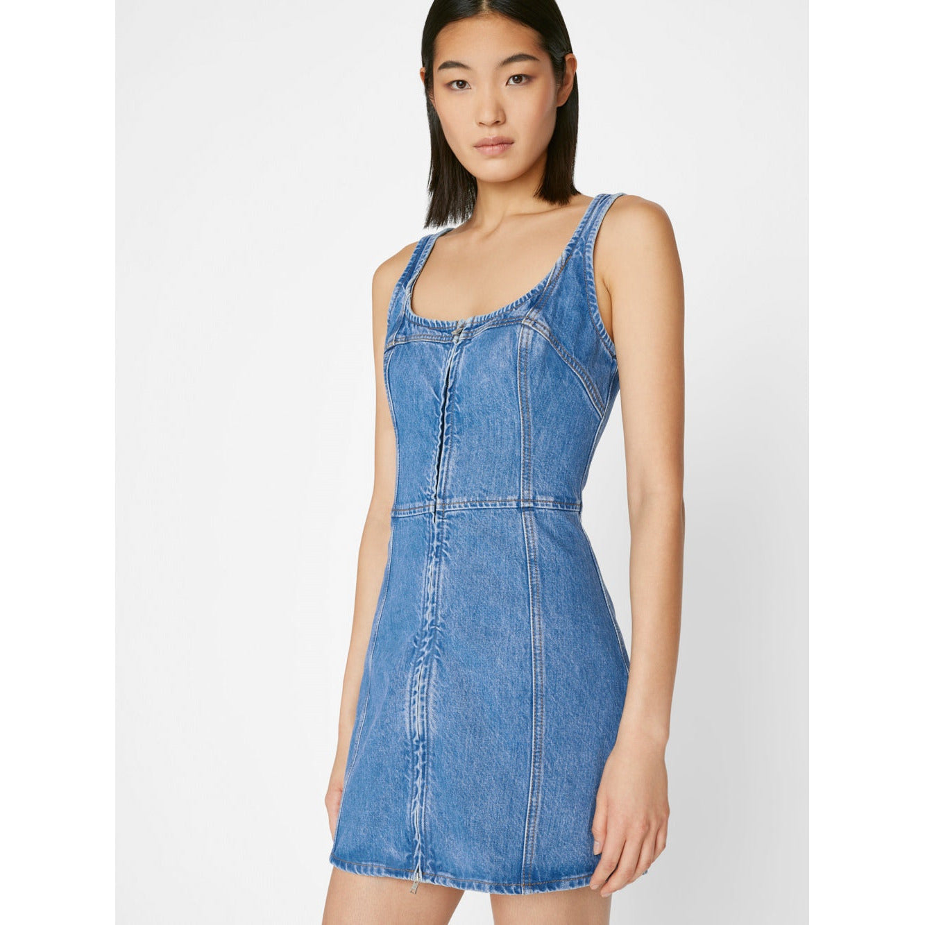 DENIM BUSTIER ZIP DRESS