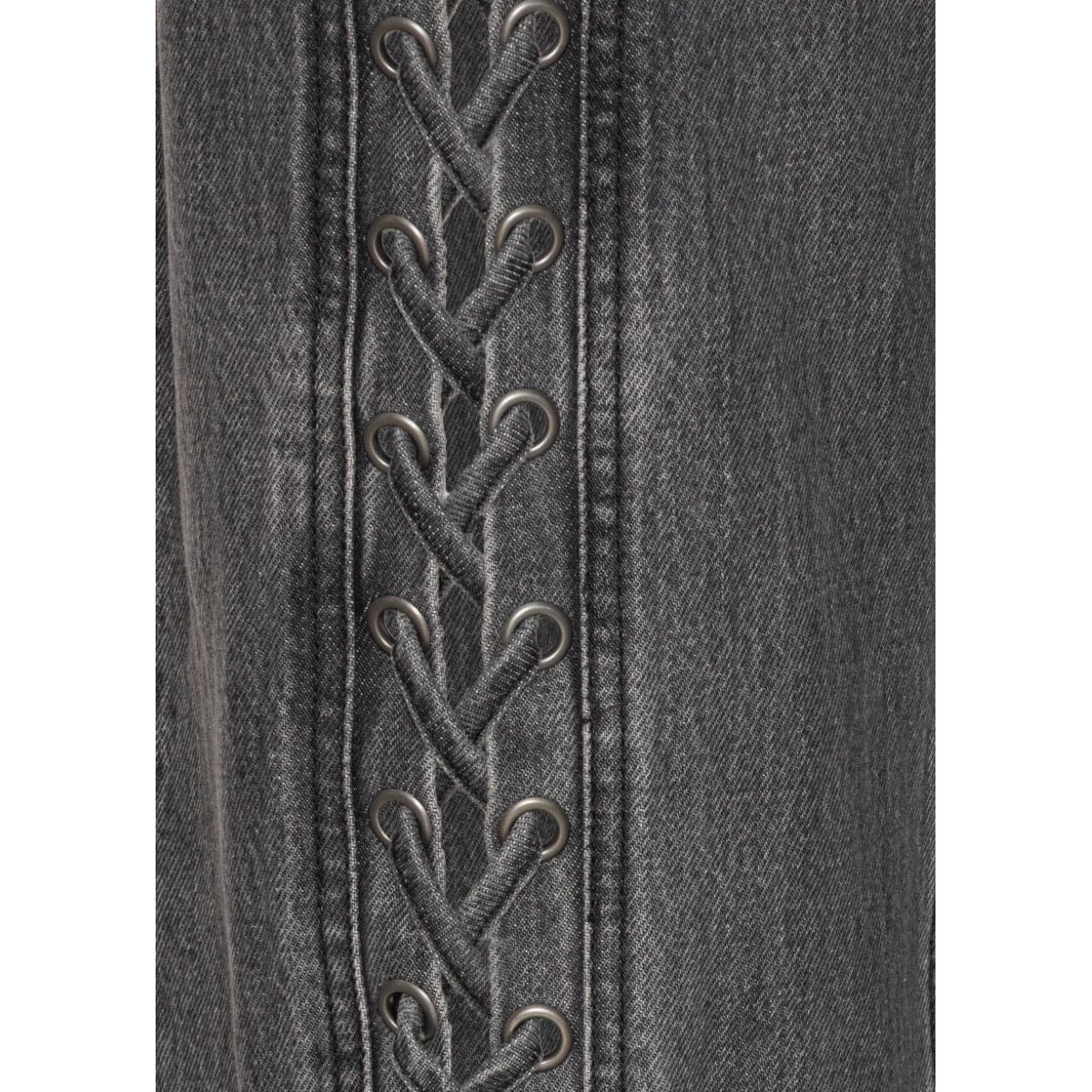 DENIM LACED LEG PANTS