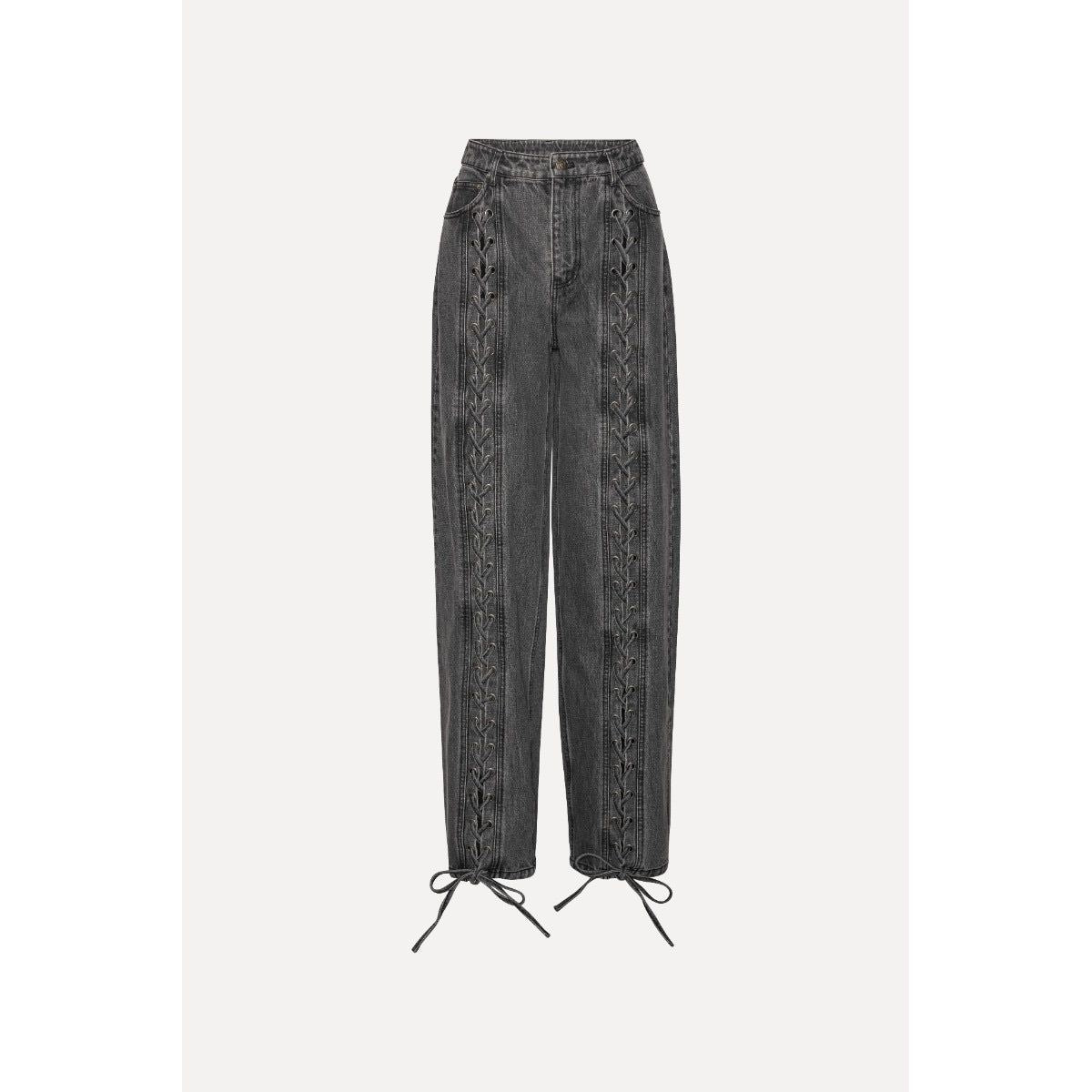DENIM LACED LEG PANTS