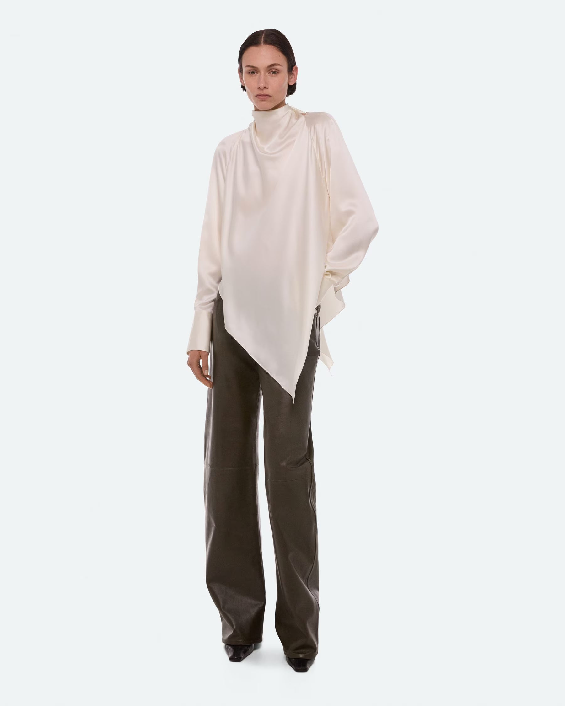 Tie Neck LS Top - Silk Ivory