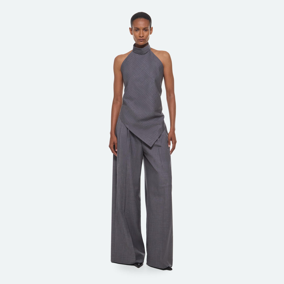 Double-Pleated Wide Trouser Grey Melange