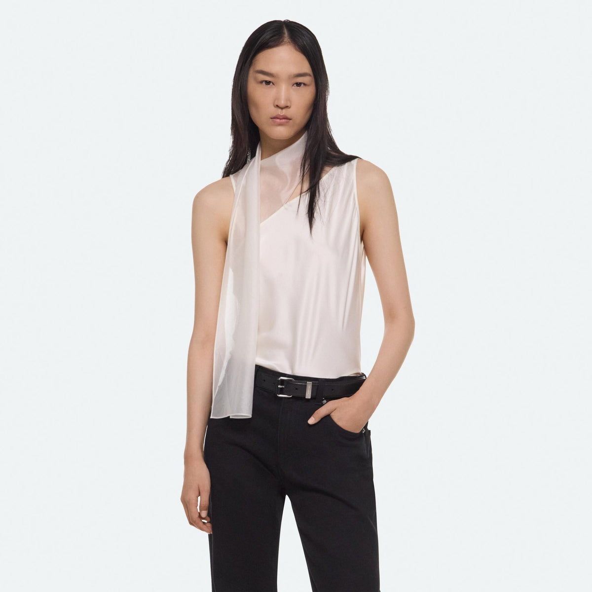 Helmut Lang Asymmetric Scarf Top in Ivory