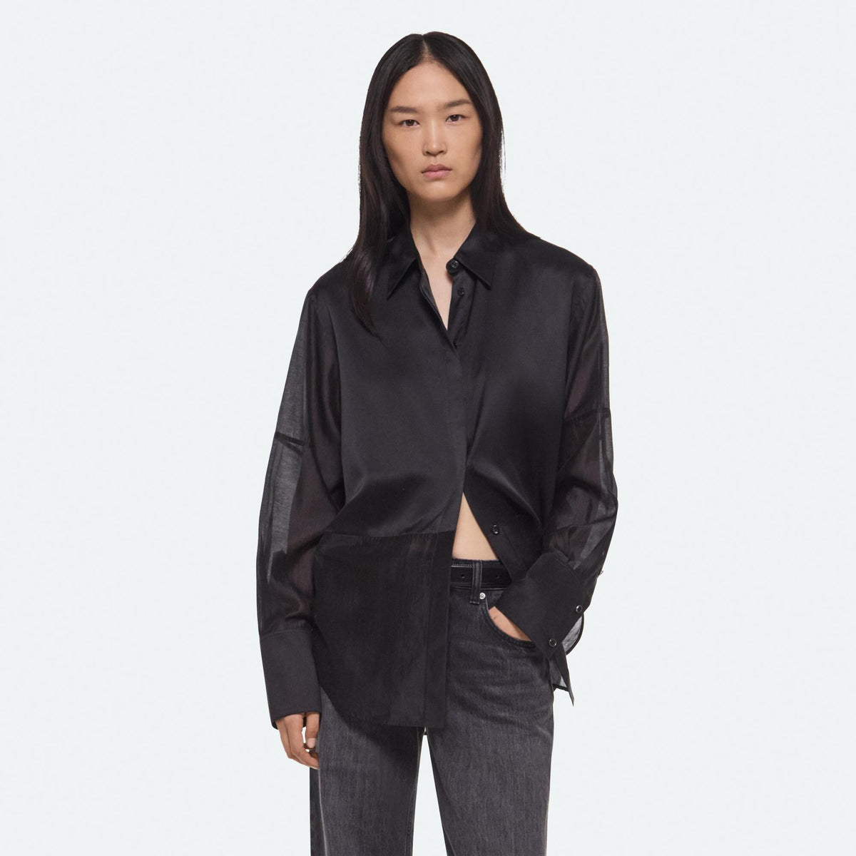 Helmut Lang Silk Voile Shirt in Black