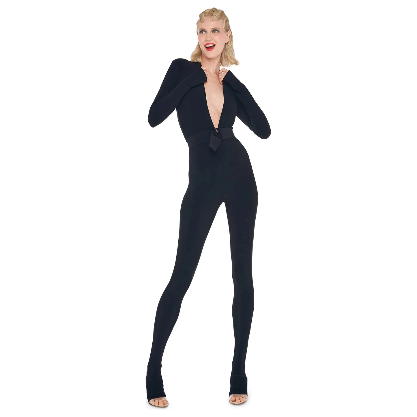 V NECK CATSUIT W/ FOOTIE