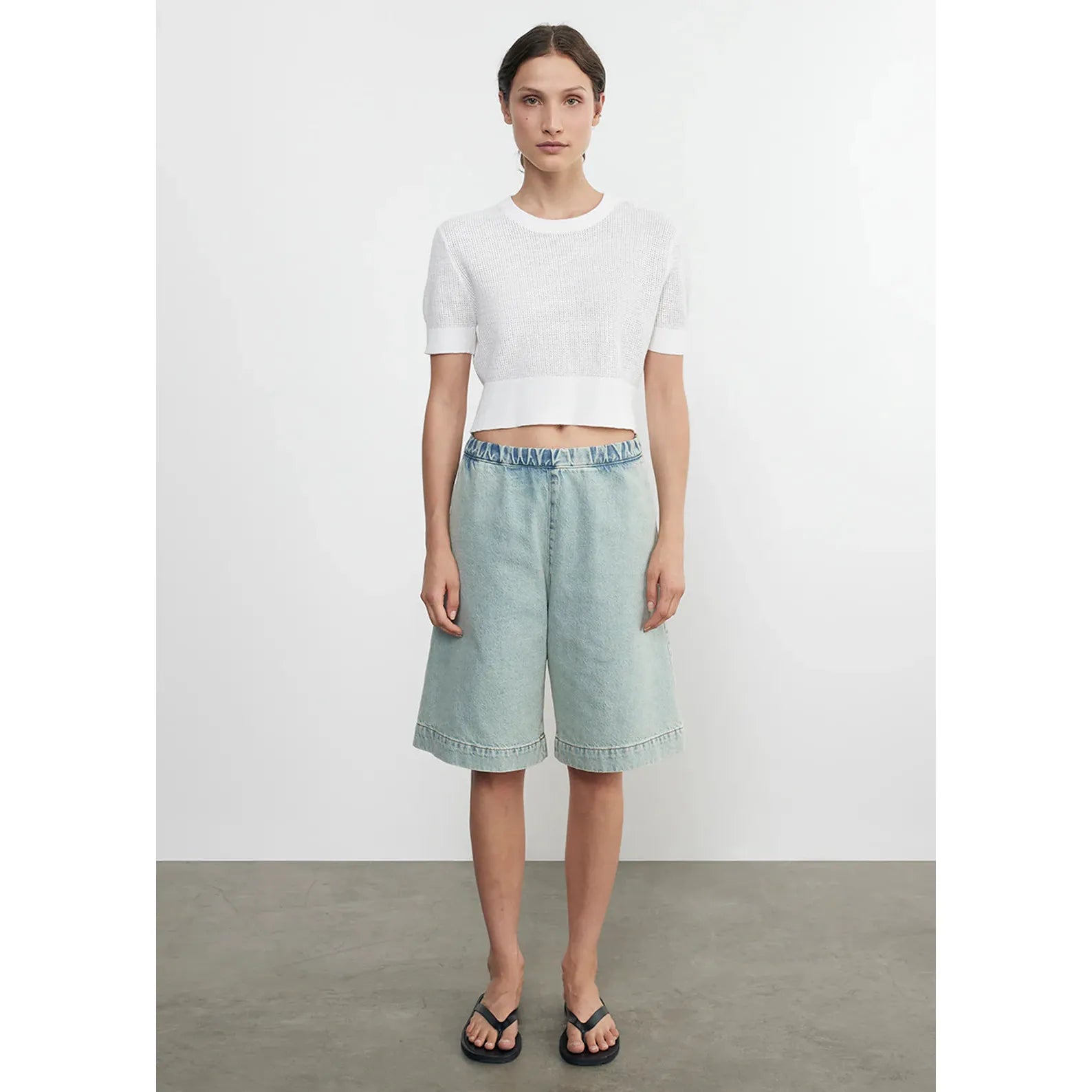 LINEN OPEN KNIT CROPPED