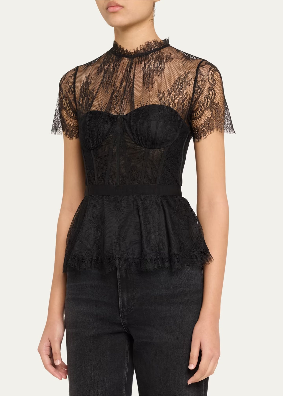 Kehlani Lingerie Lace S/S Bustier Top - Black