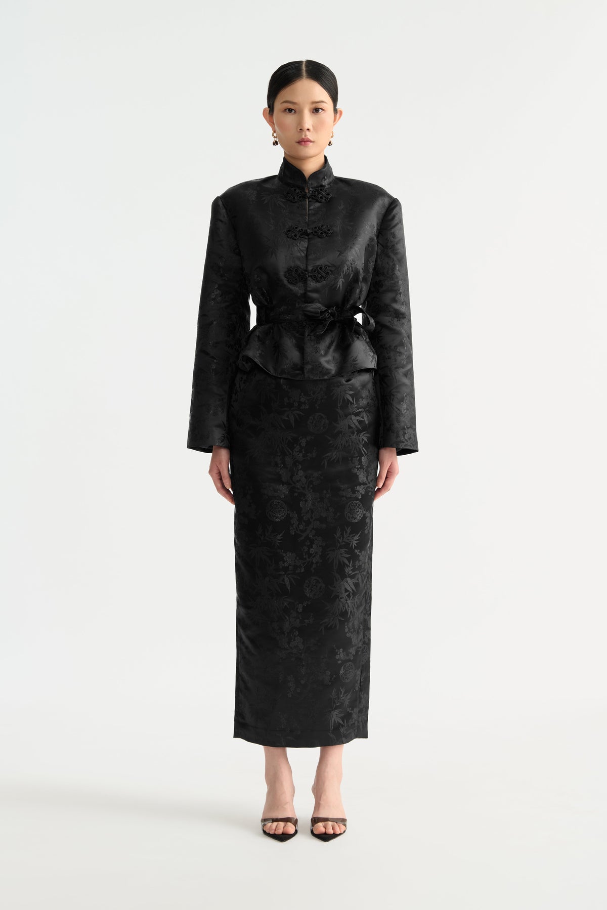 Sau Lee Roman Jacquard Skirt in Black
