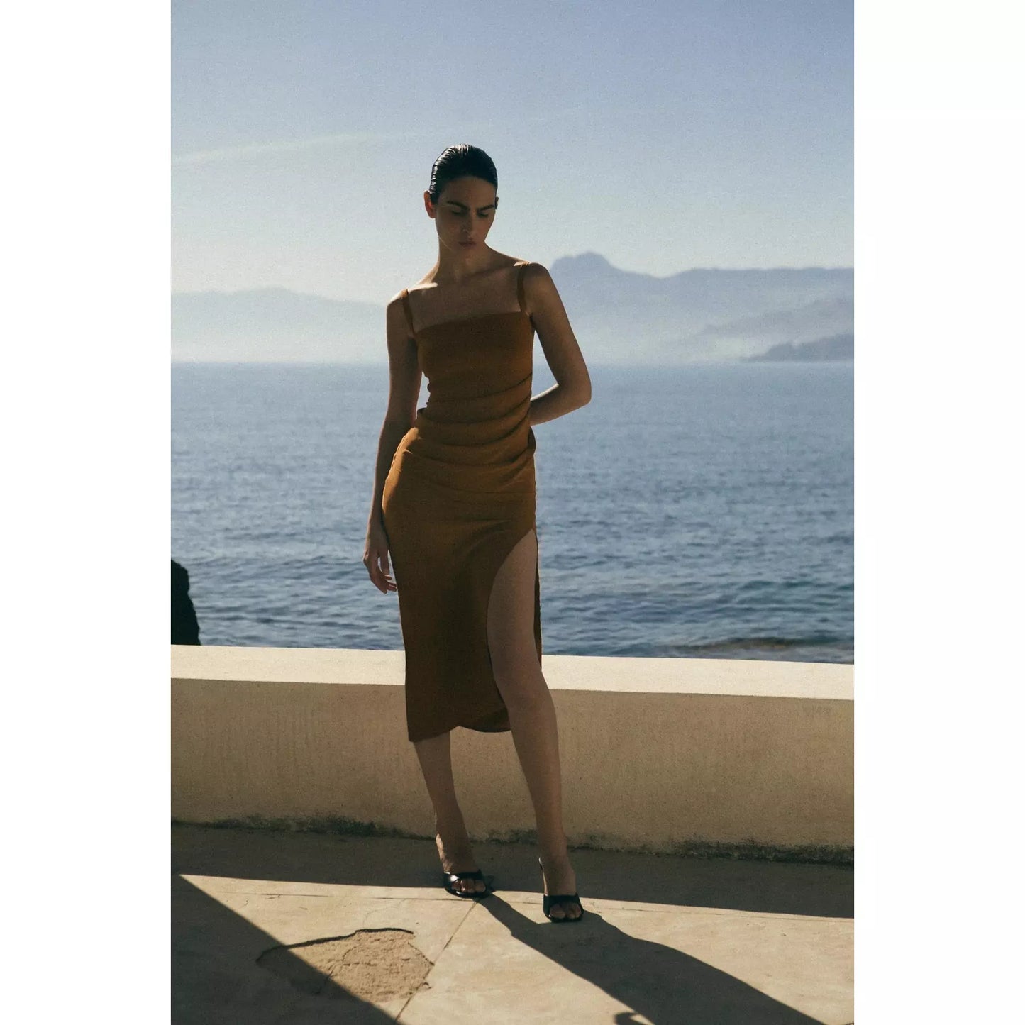 THE NADEGE ASYMMETRIC DRAPED MIDI DRESS
