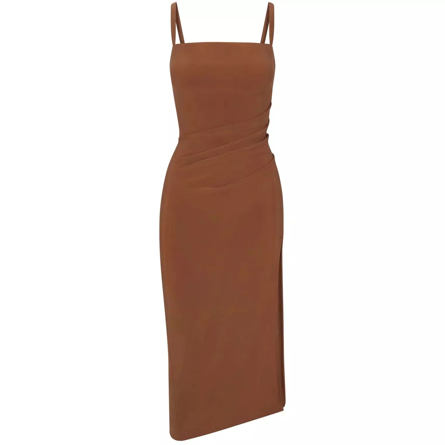 THE NADEGE ASYMMETRIC DRAPED MIDI DRESS