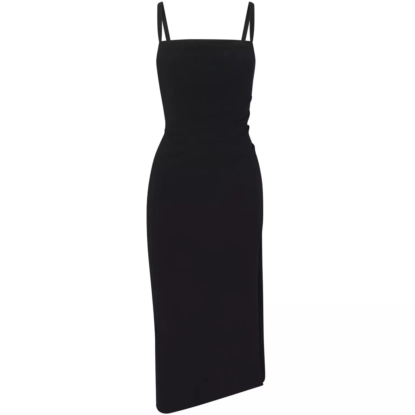 THE NADEGE ASYMMETRIC DRAPED MIDI DRESS