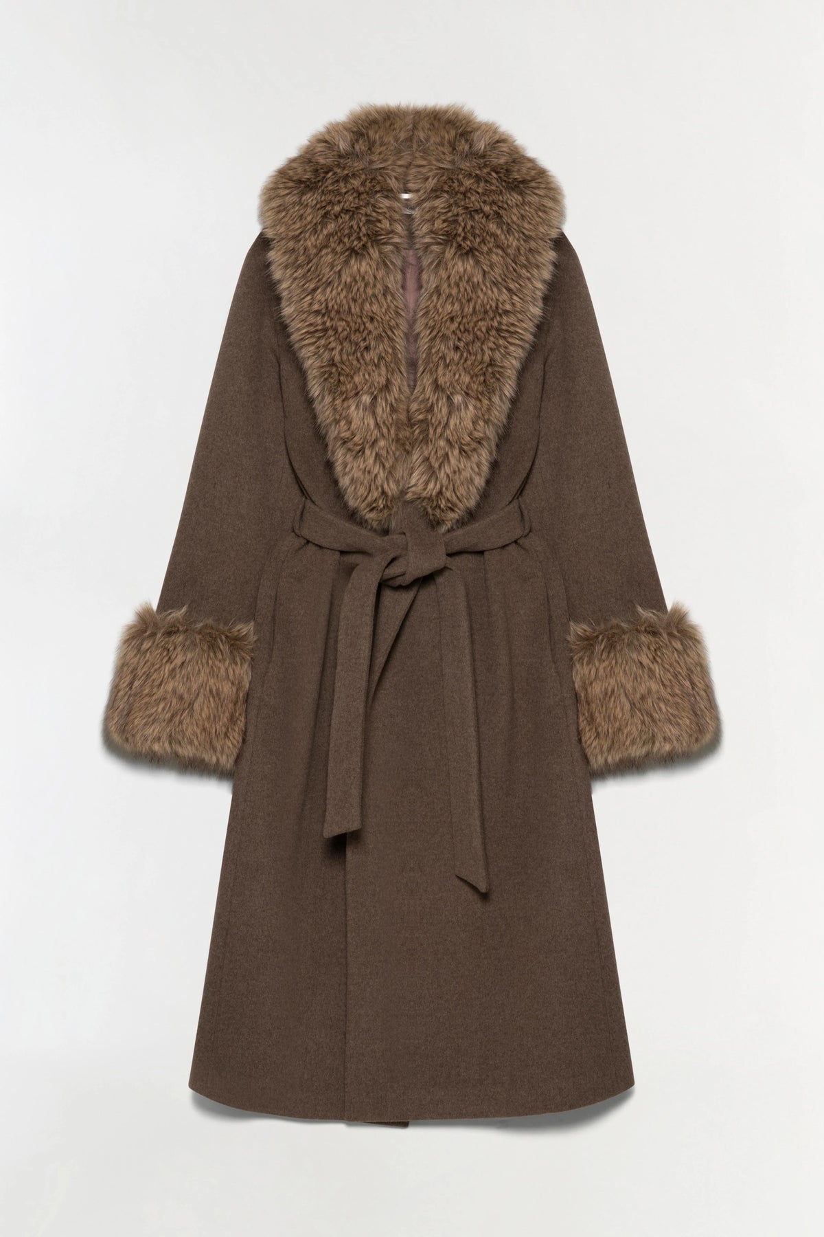 Kinsley Belted Long Coat - Black Chocolate Multi