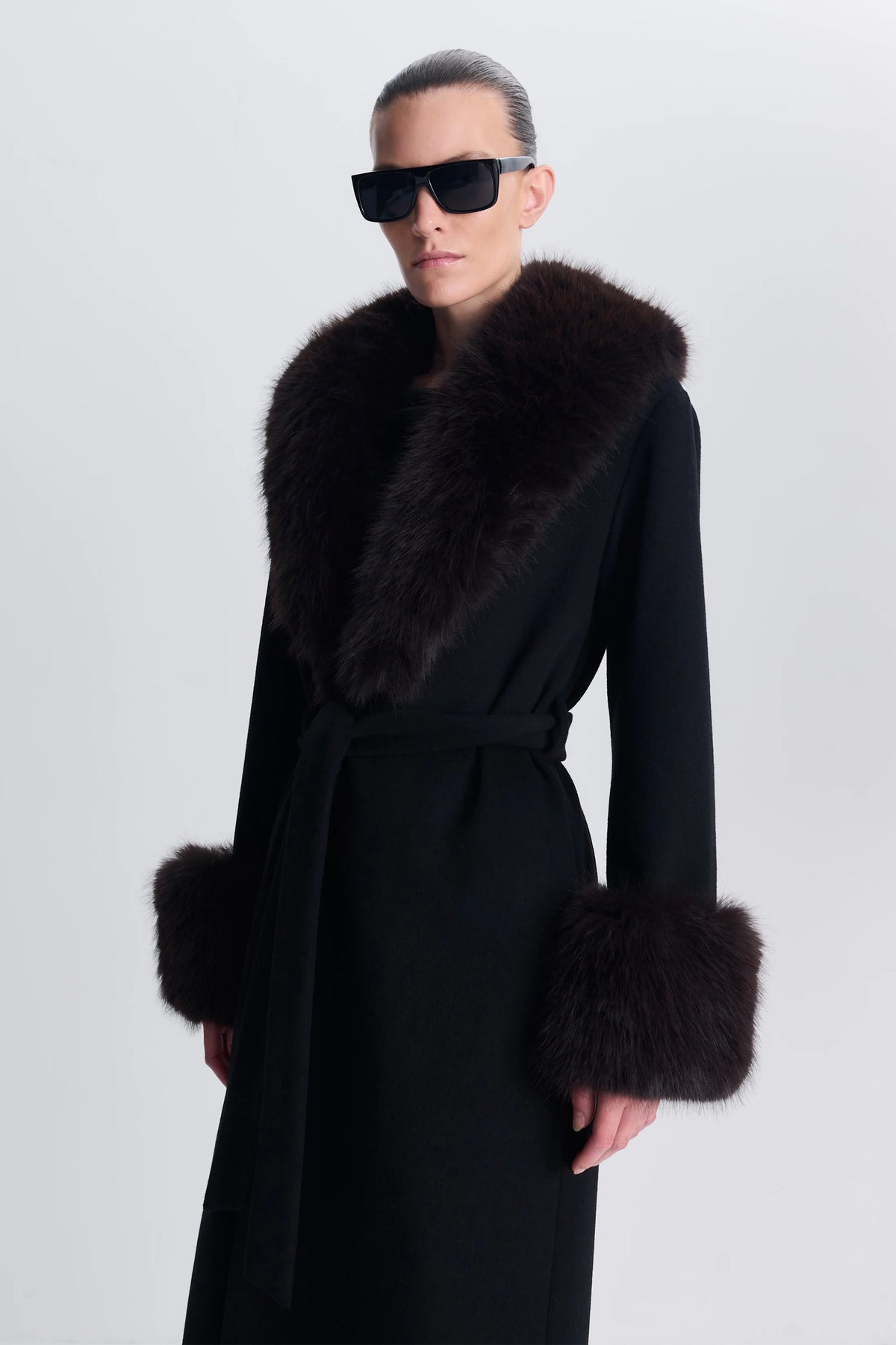 Kinsley Belted Long Coat - Black Chocolate Multi
