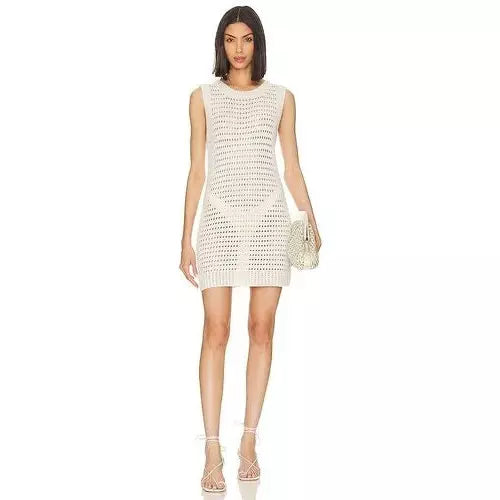 KNIT MESH TANK CREAM MINI DRESS