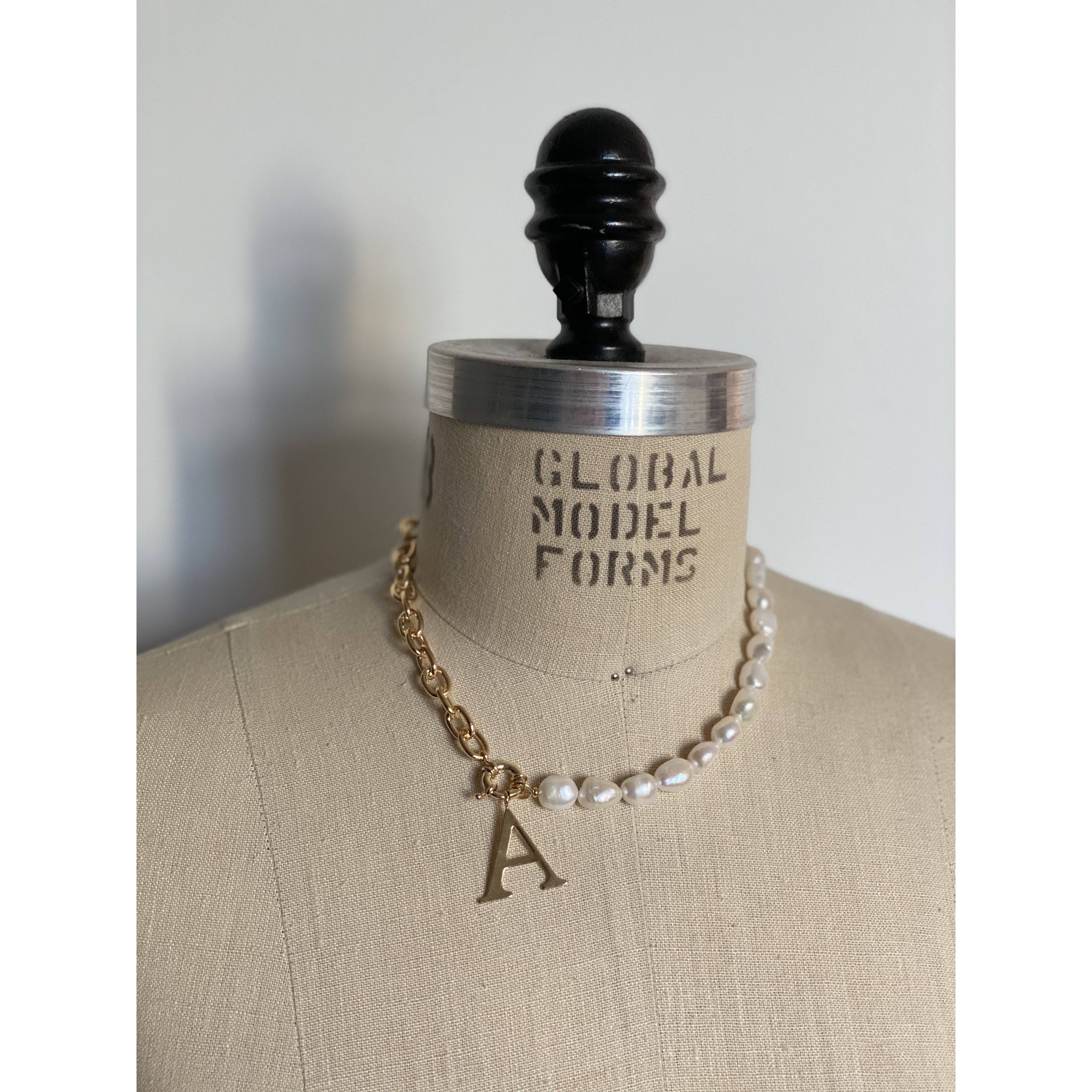 PEARL AND CHAIN INITIAL NECKLACE