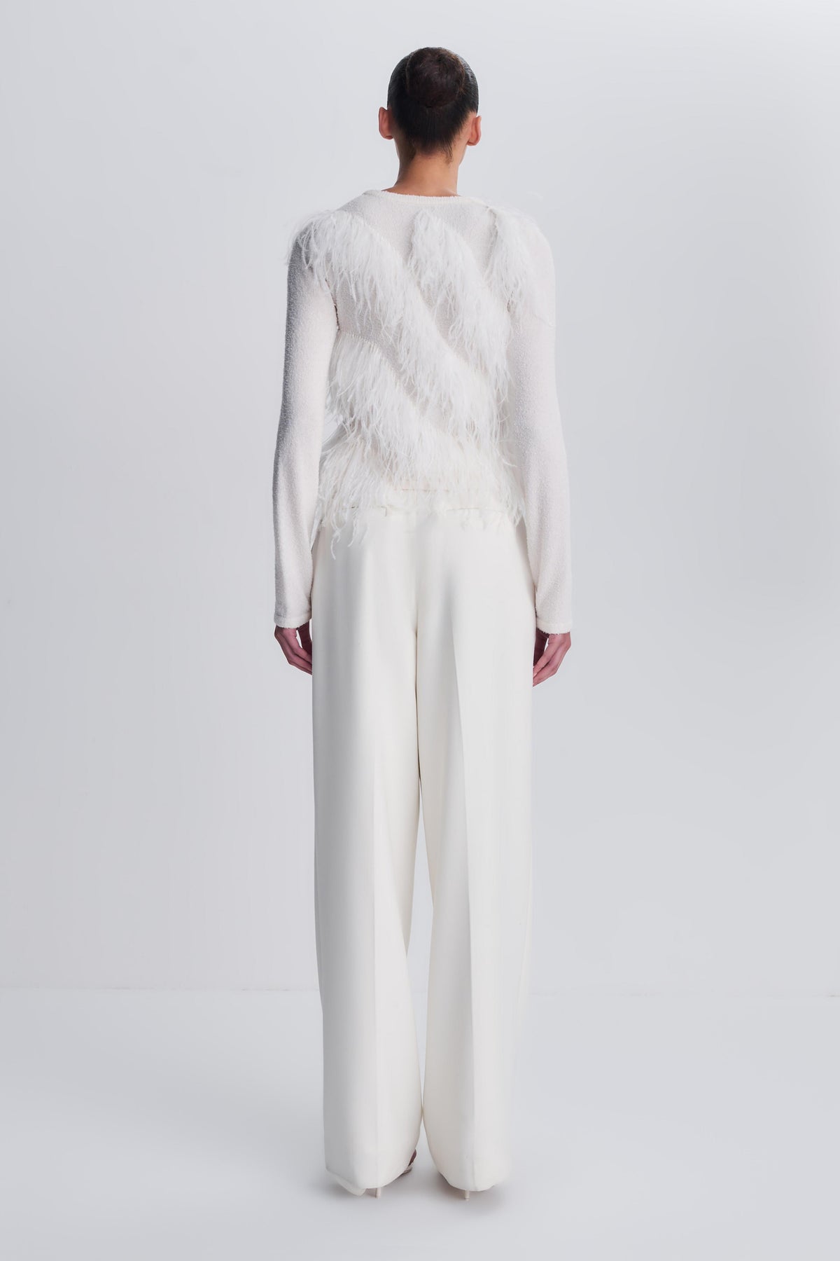 Rielle Feather Cardigan - Ivory back view