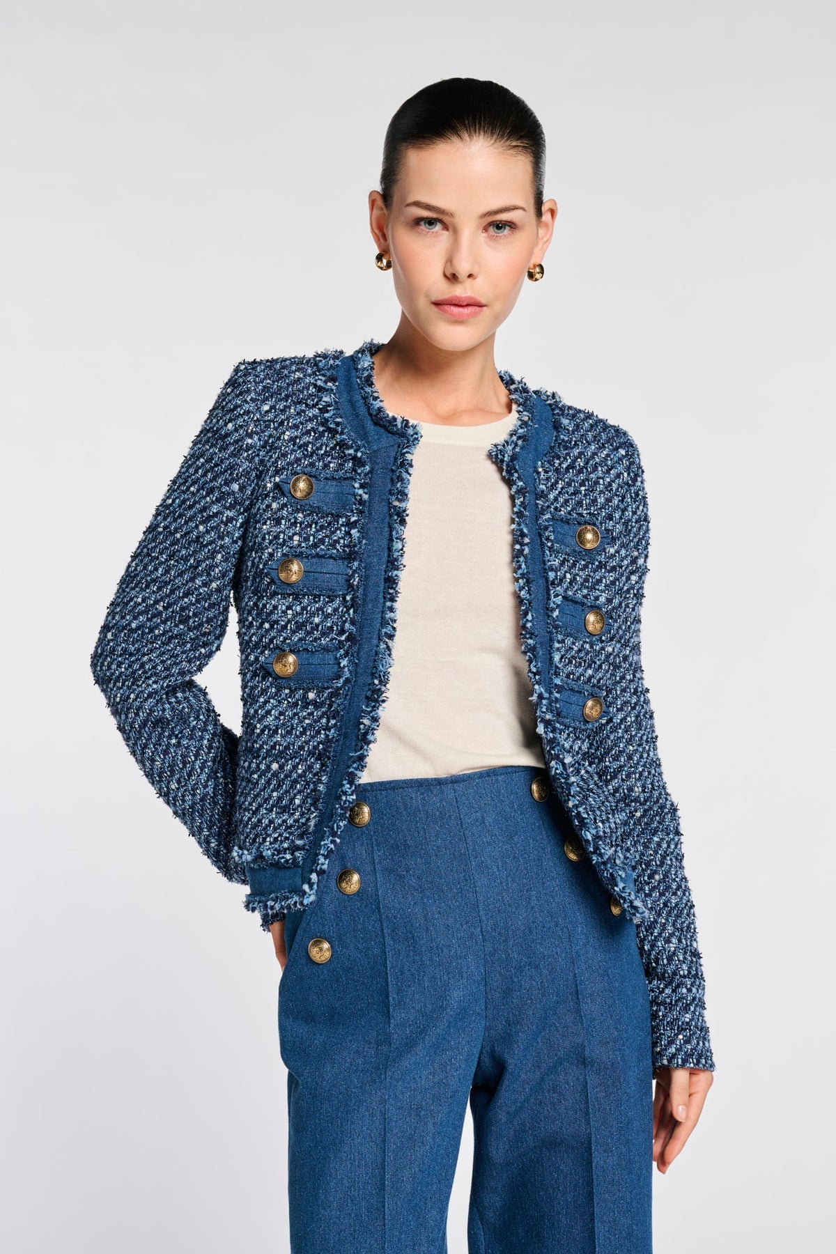 tweed and denim jacket