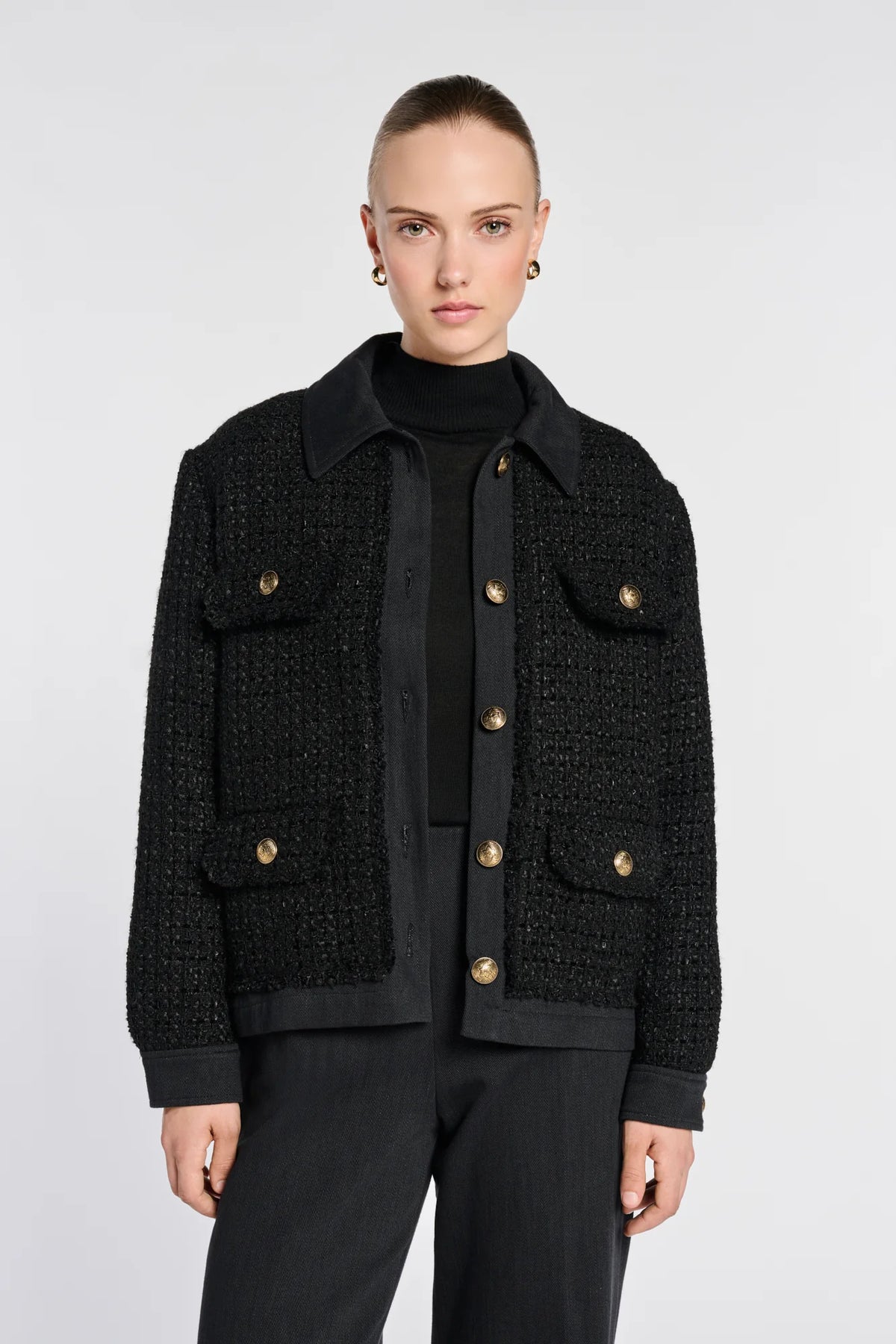 tweed and denim overshirt
