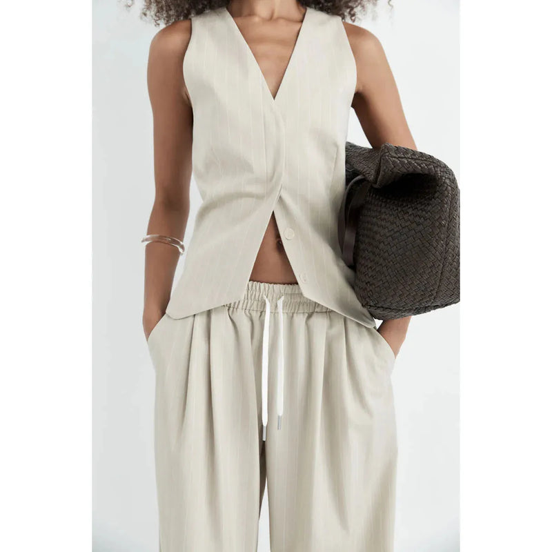 PINSTRIPE WOOL DRAWSTRING PANTS