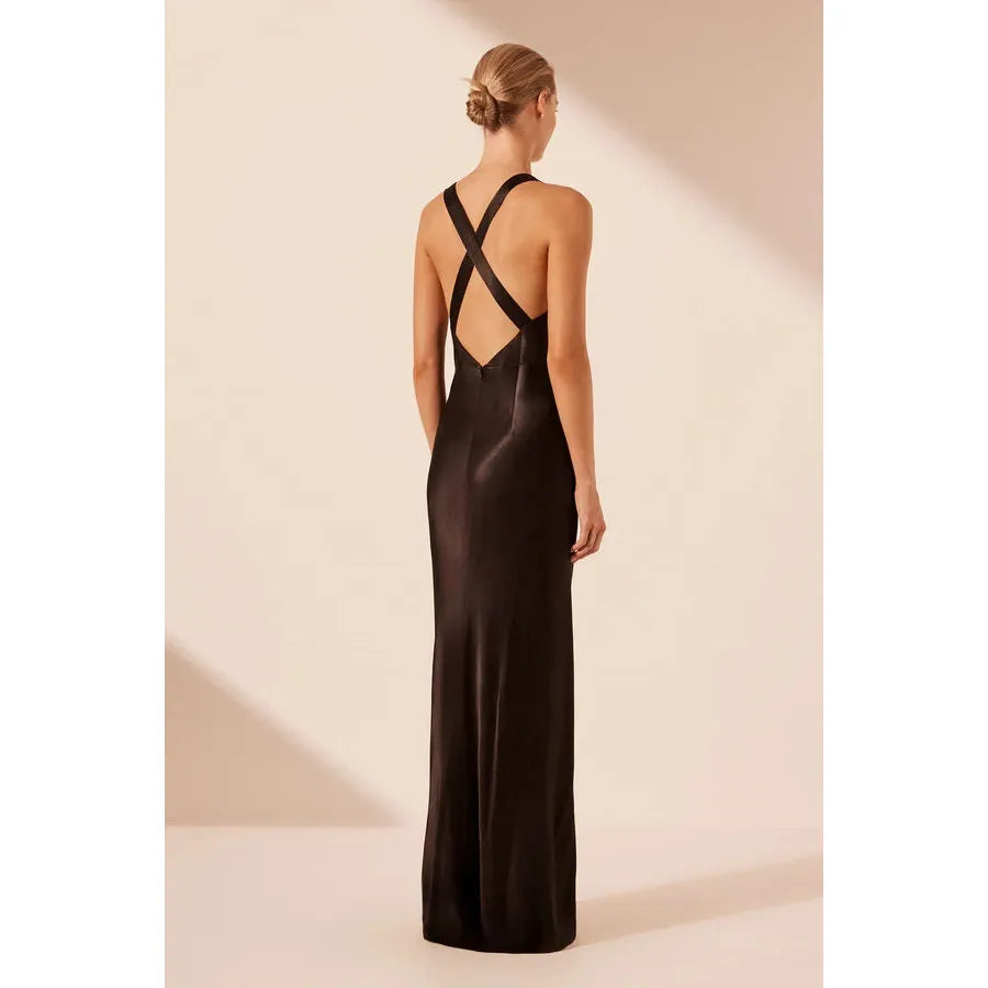 PLUNGED CROSS BACK MAXI DRESS