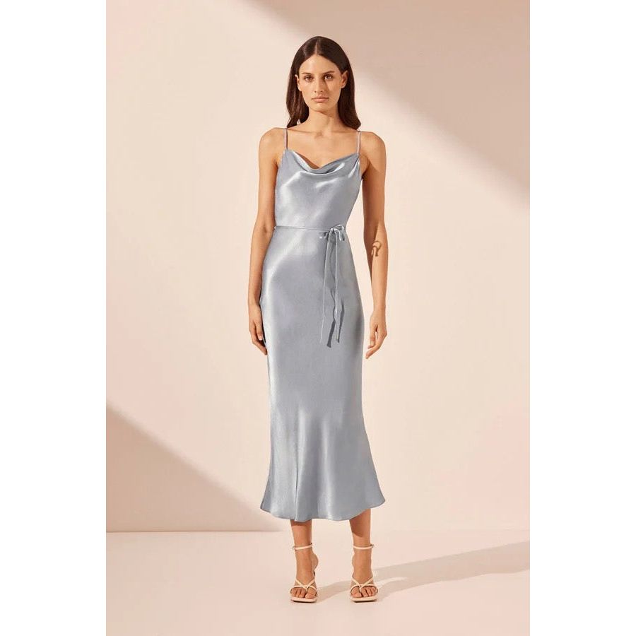 LA LUNE BIAS COWL MIDI DRESS