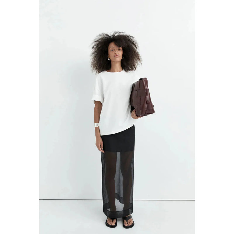 SHEER LEATHER TRIM SKIRT