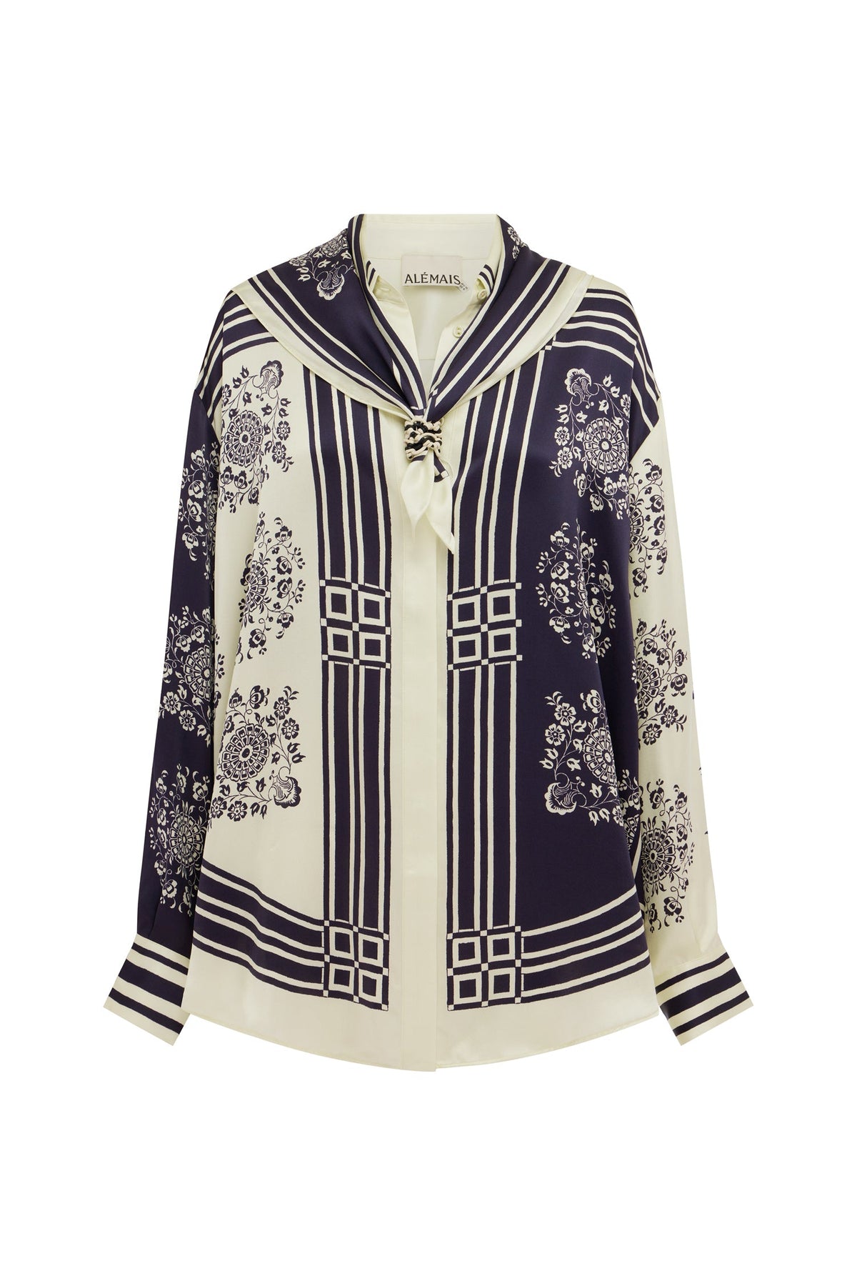 Banderra Scarf Silk Shirt in Navy/Ivory
