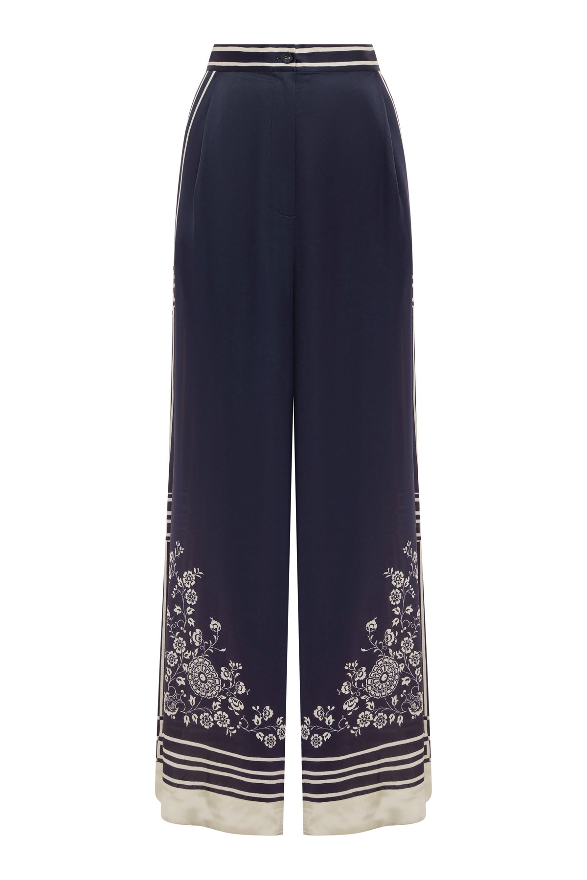 Banderra Silk Pant in Navy/Ivory Floral Stripe