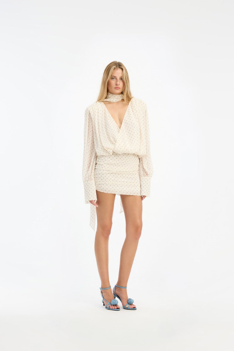 CHIFFON LS V-NECK DRESS