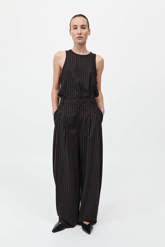 WOOL PINSTRIPE TAPERED PANTS