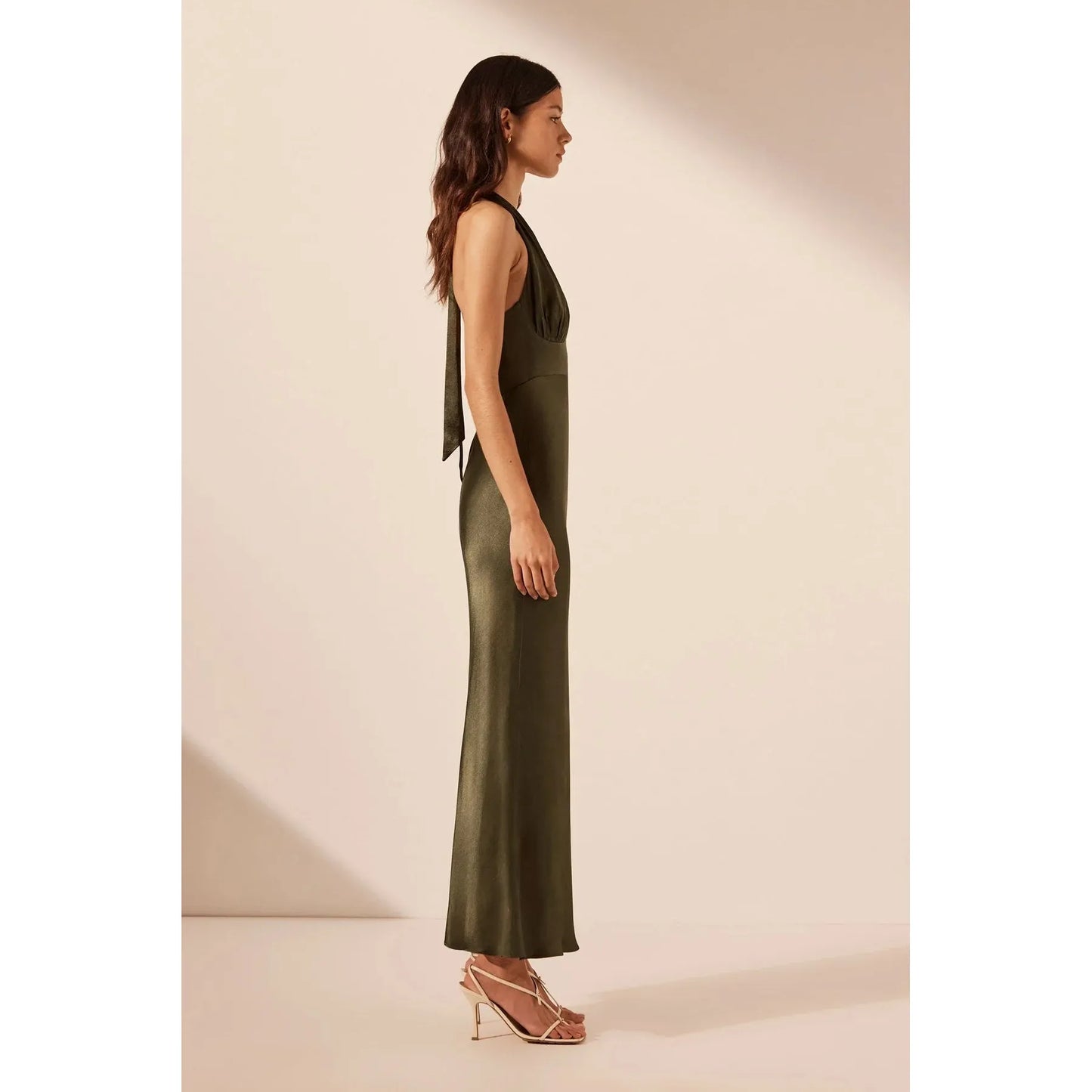 PLUNGED HALTER MIDI DRESS