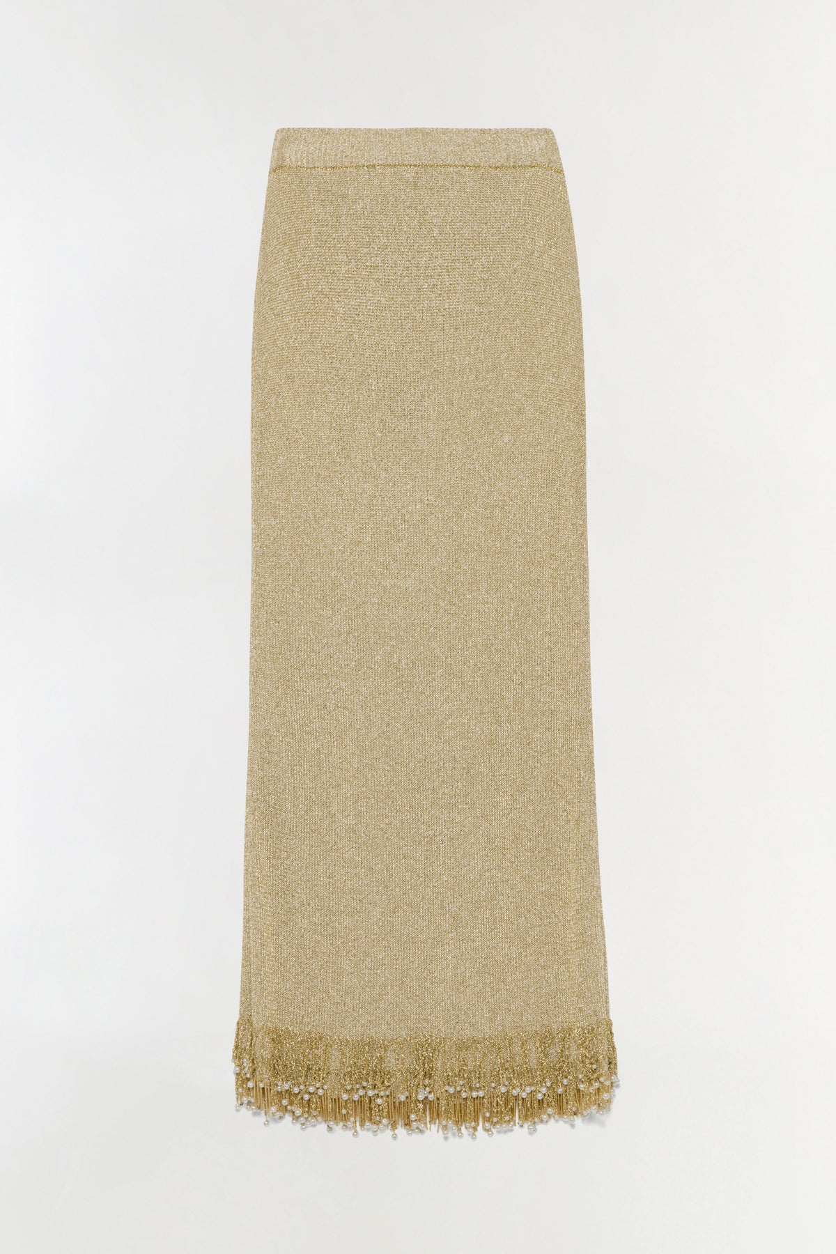 Zeni Pearl Fringe Midi Skirt - Gold