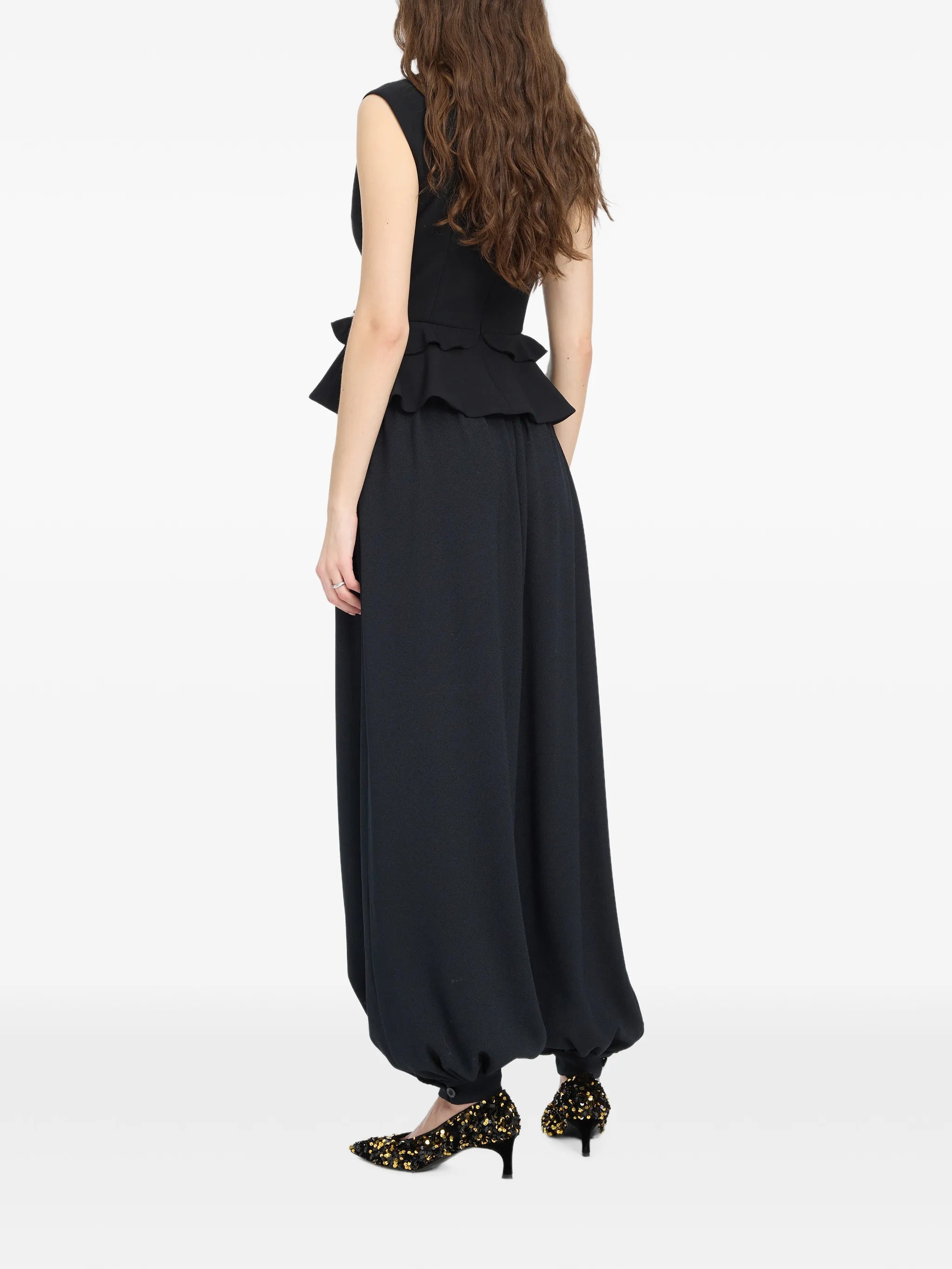 V-Neck Flower Top - Black