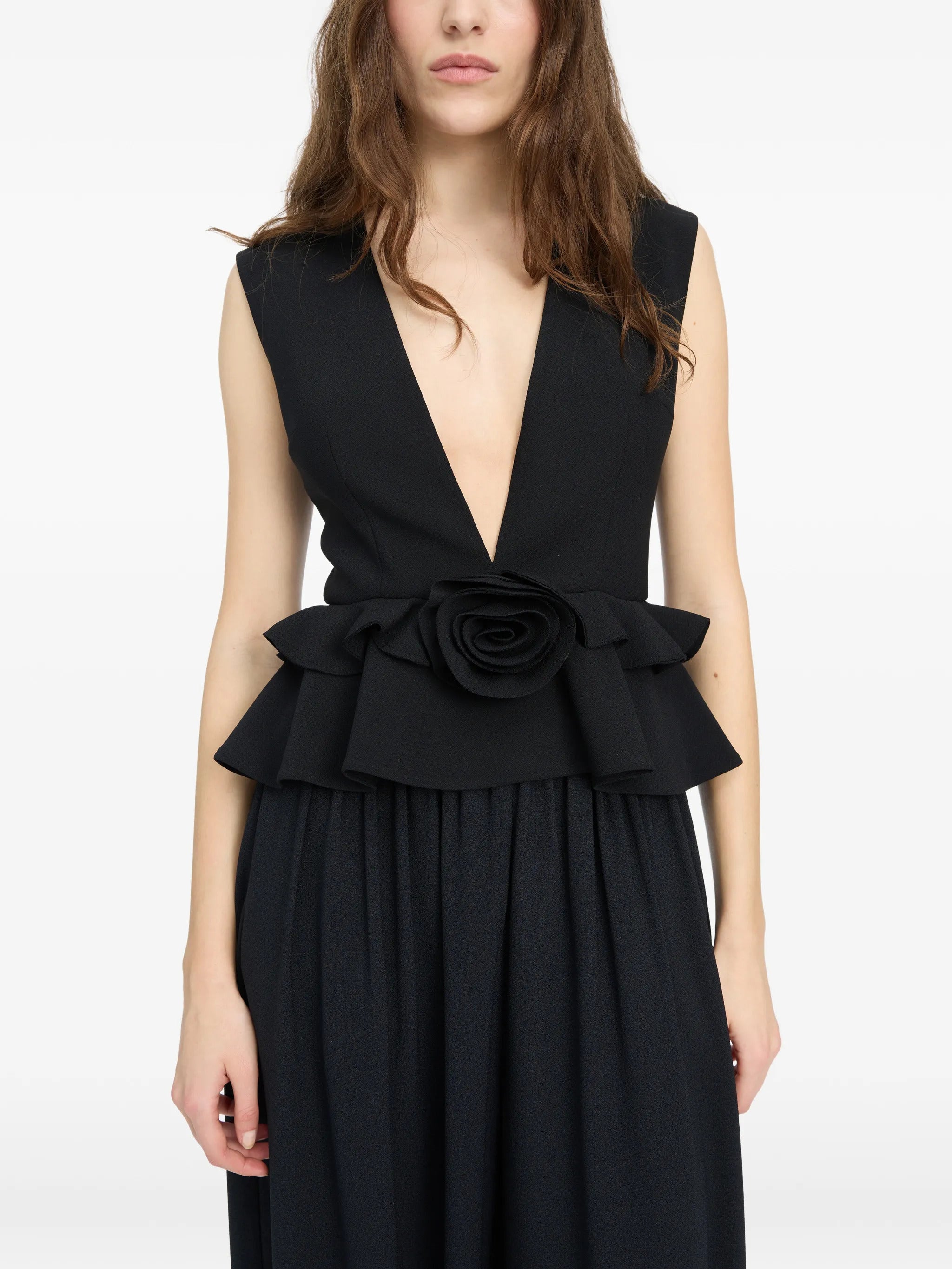 V-Neck Flower Top - Black