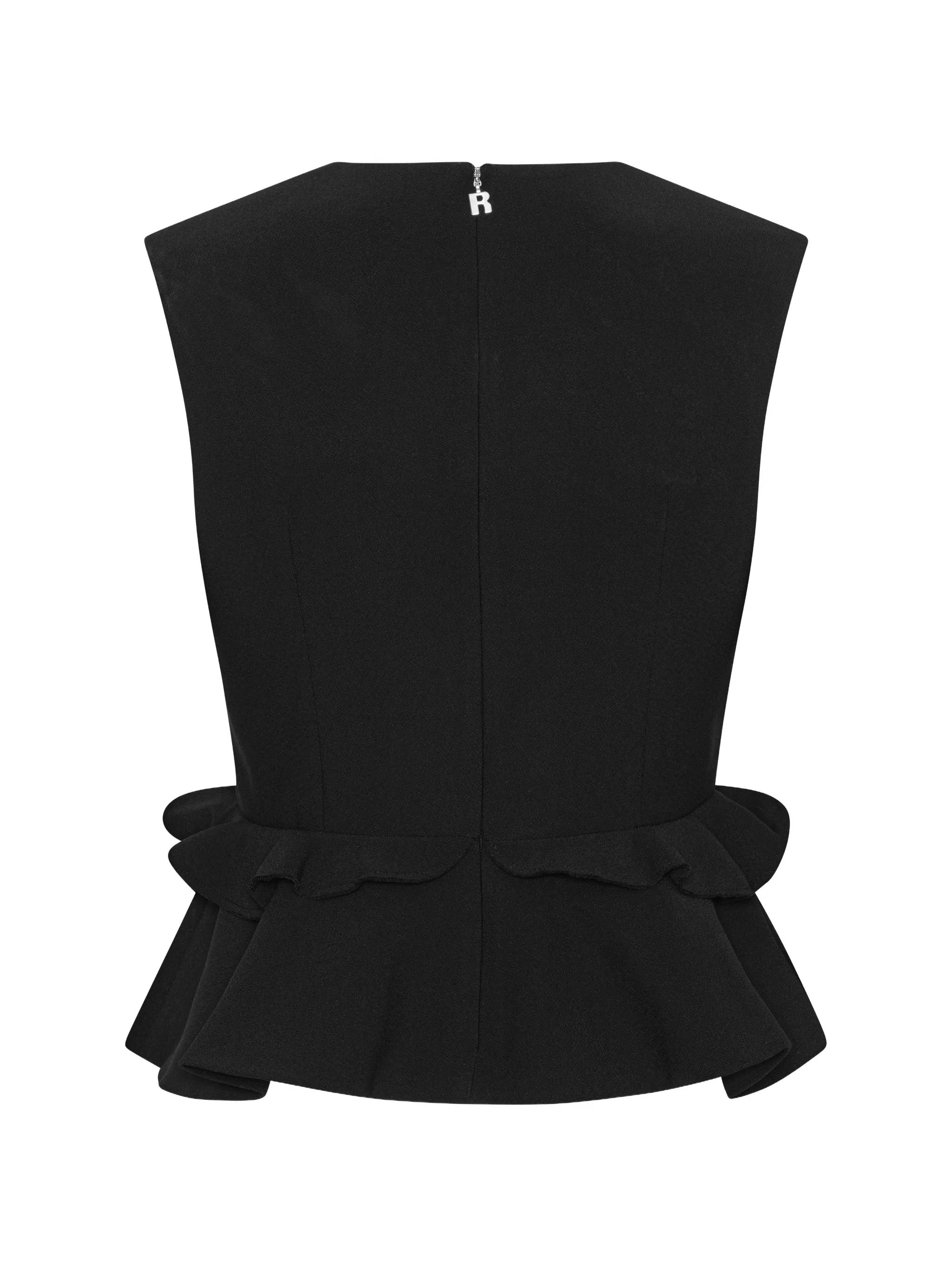 V-Neck Flower Top - Black