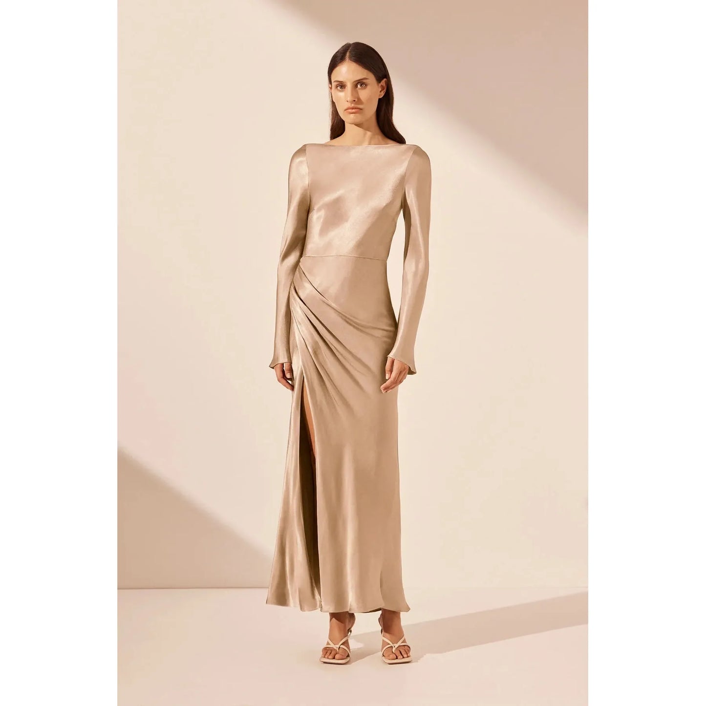 FLARED SLEEVE SIDE SPLIT MIDI DRESS