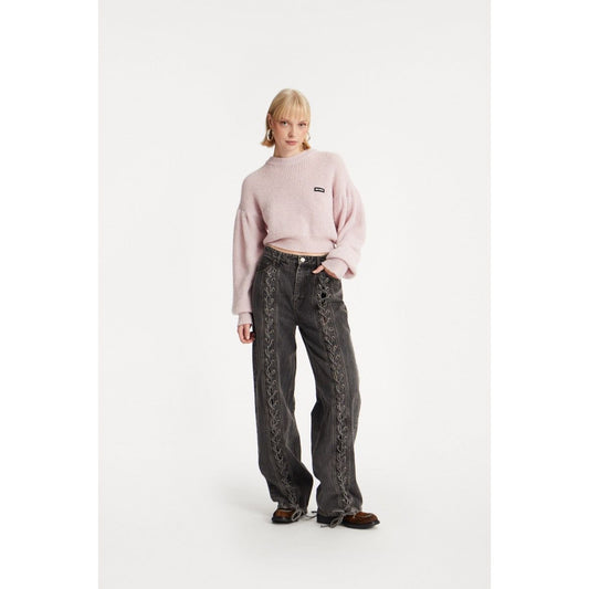 DENIM LACED LEG PANTS
