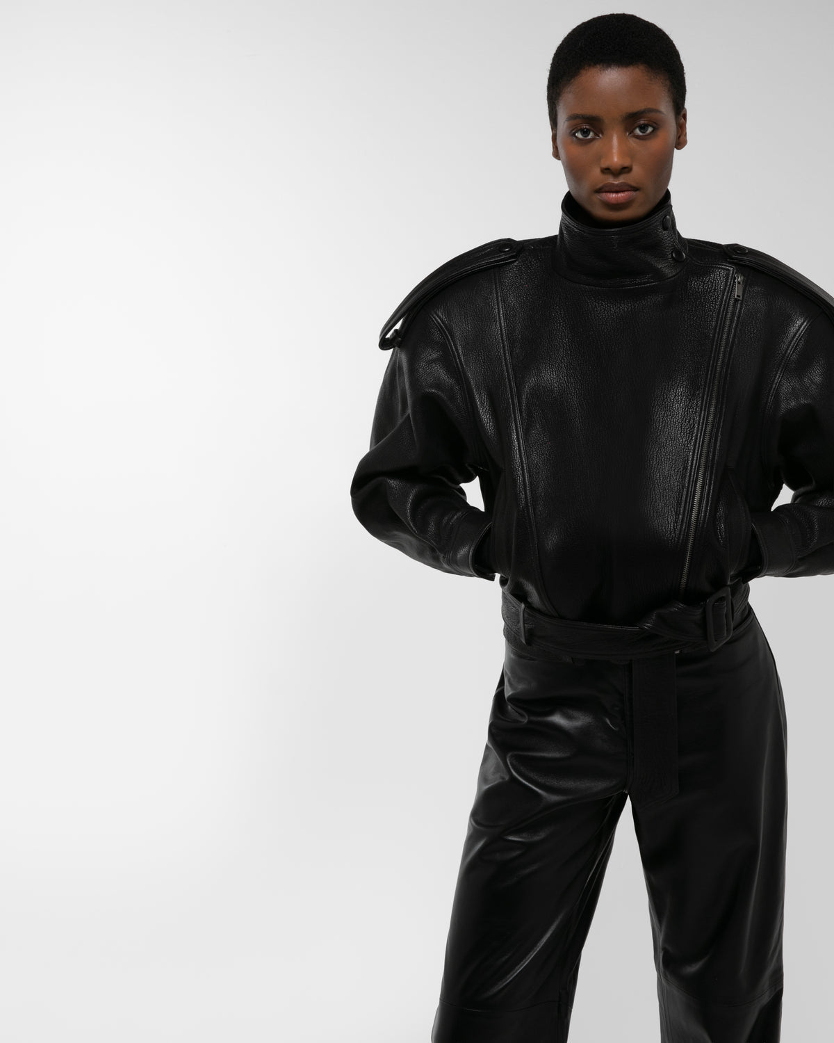 Serpa Grained Leather Jacket - Black