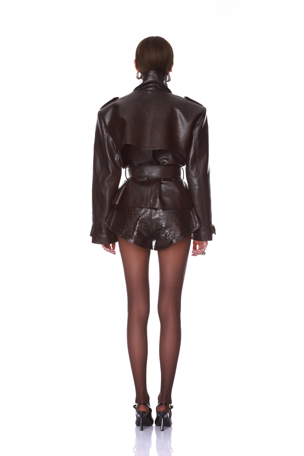 Vegan Croc Embossed Belted Jacket