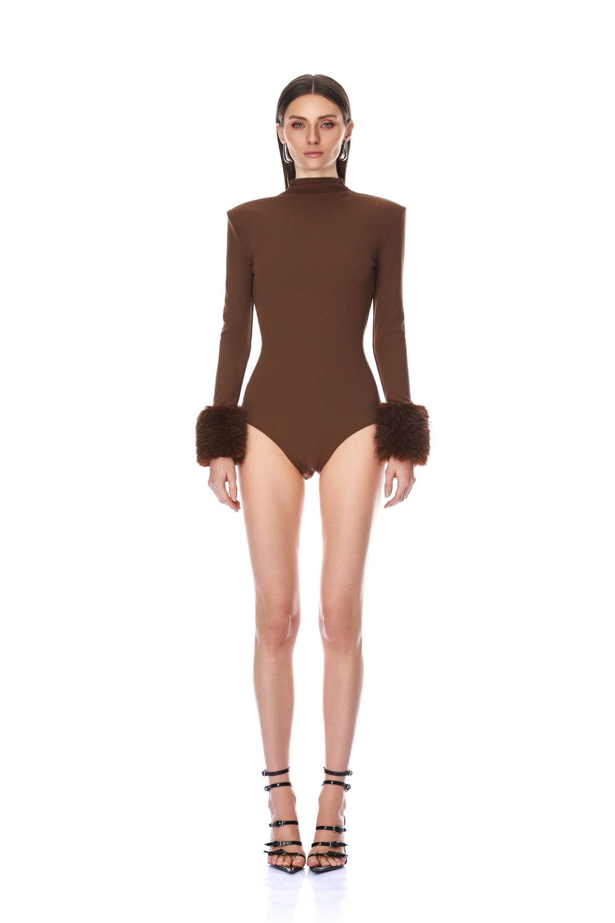 Long Sleeve Bodysuit with Faux Fur Cuffs